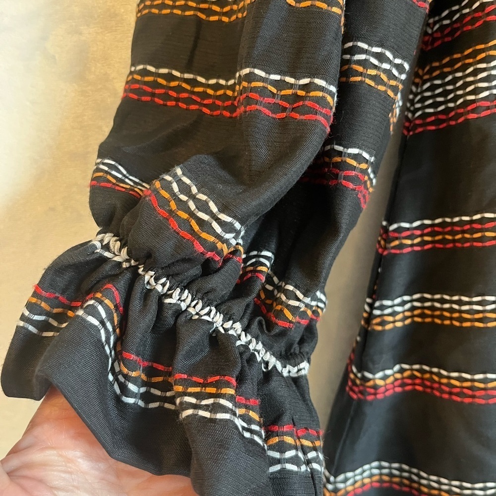 Anthropologie Hutch Embroidered Striped Midi Dress Smocked Puff Sleeve Med EUC - Picture 5 of 9